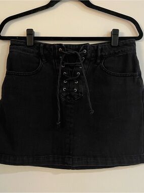 Kendall & Kylie Black Lace-Up Denim Mini Skirt